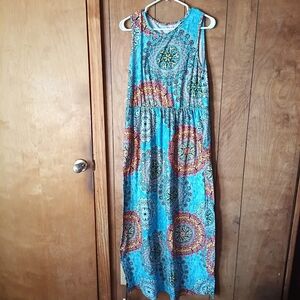 Hount Women’s Boho Medallion Tank Maxi Dress Size XL Sleeveless Blue